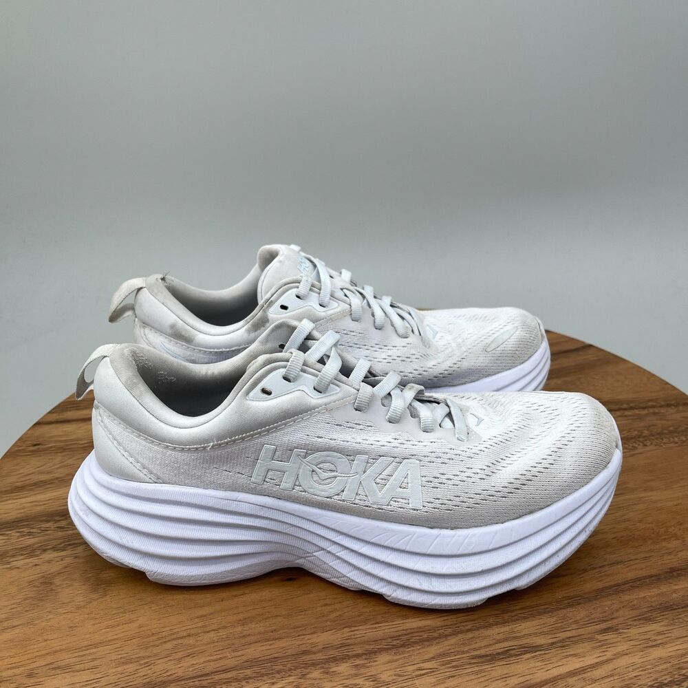 Hoka One One Bondi 8 Shoes Womens Size 7 B White Running Comfort Walking Gym